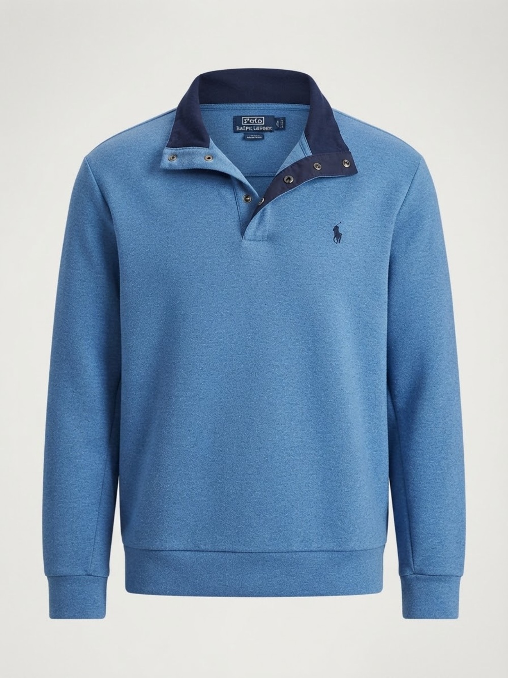 Polo by Ralph Lauren Light Blue Snap-Quarter Fleece Pullover with Navy Collar